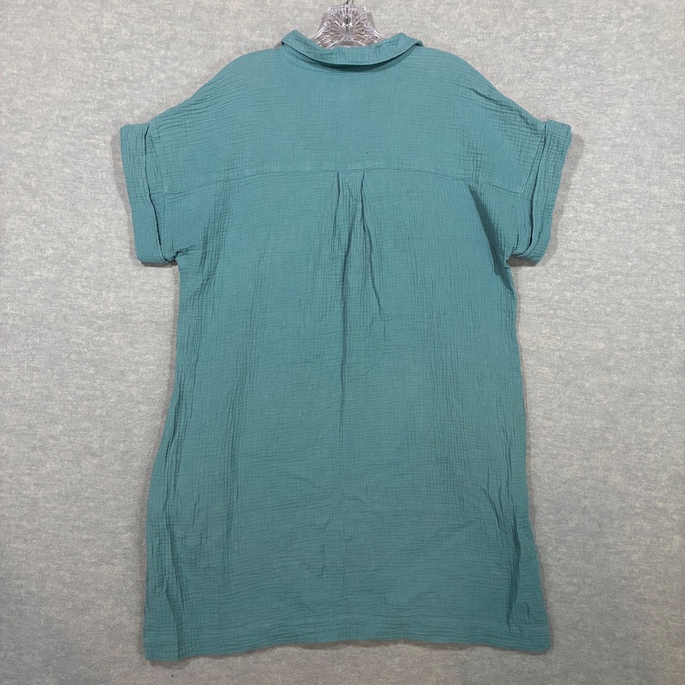 J.Crew Womens Short Sleeve‎ Double Gauze Cotton Shift Dress Blue Green Medium - Picture 2 of 9